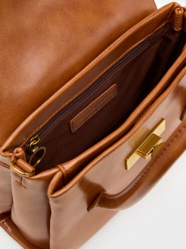 กระเป๋าโท้ทมินิดีเทลตัวล็อคแบบหมุนรุ่น Kerry, สีดิสเทรสด์แทน, hi-res