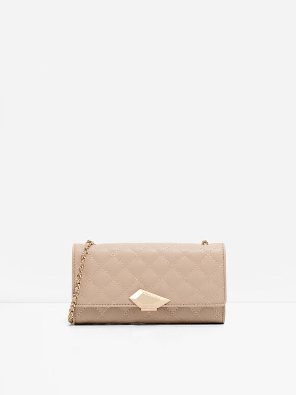 Mini Chain Handle Quilted Wallet, Nude, hi-res
