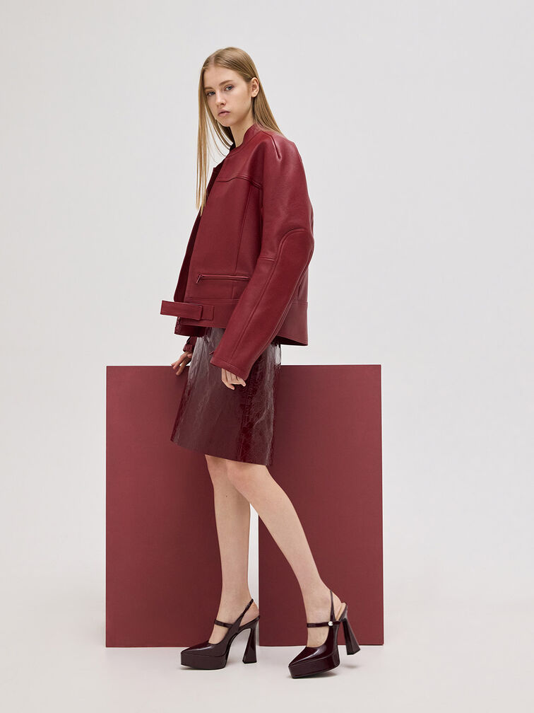 Patent Crystal-Accent Platform Mary Janes, Burgundy, hi-res