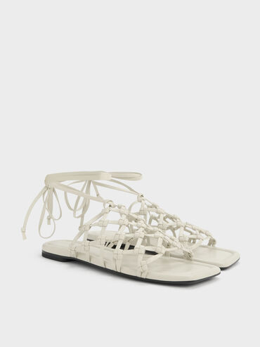 รองเท้าแตะดีไซน์แบบสานพร้อมสายพันข้อเท้า, สีชอล์ค, hi-res