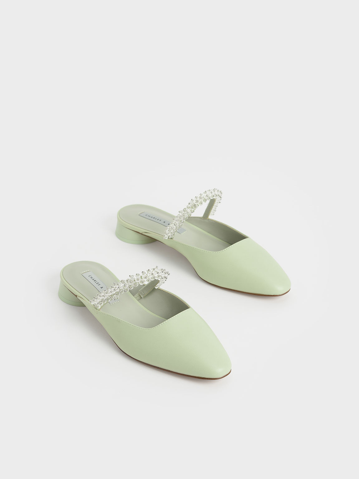 Mint Green Embellished Strap Mules CHARLES & KEITH TH