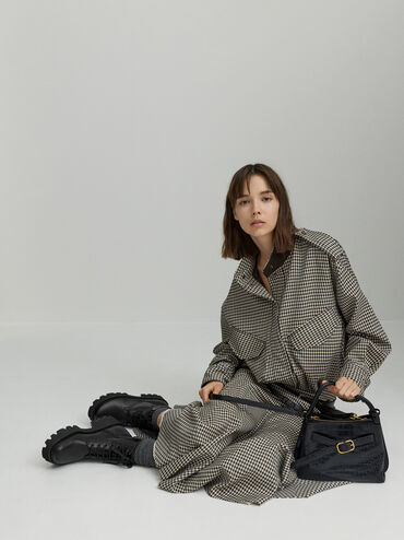 Victoria Croc-Effect Belted Top Handle Bag, Black Croco, hi-res