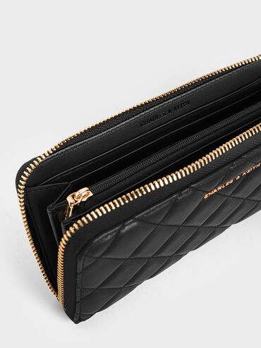 Cressida Quilted Long Wallet, Black, hi-res