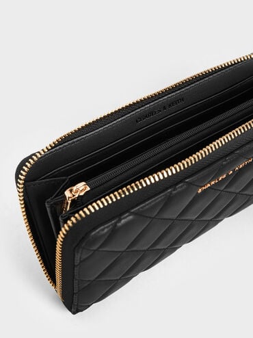 Cressida Quilted Long Wallet, Black, hi-res