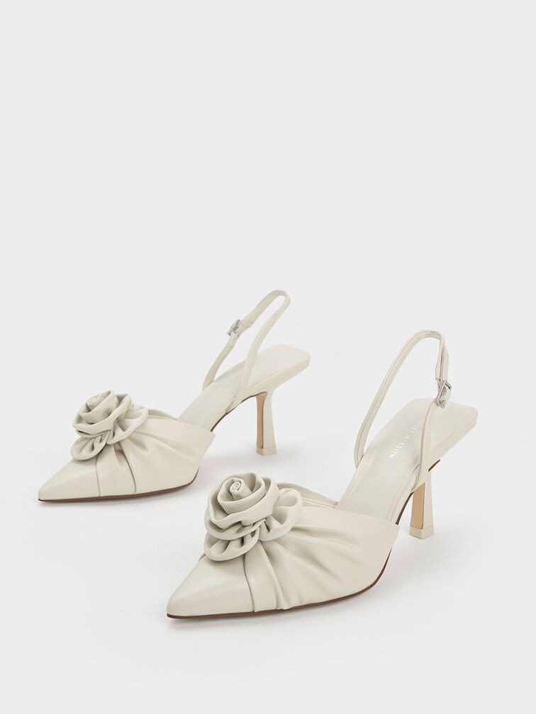 Flower Textured Slingback Pumps, , hi-res