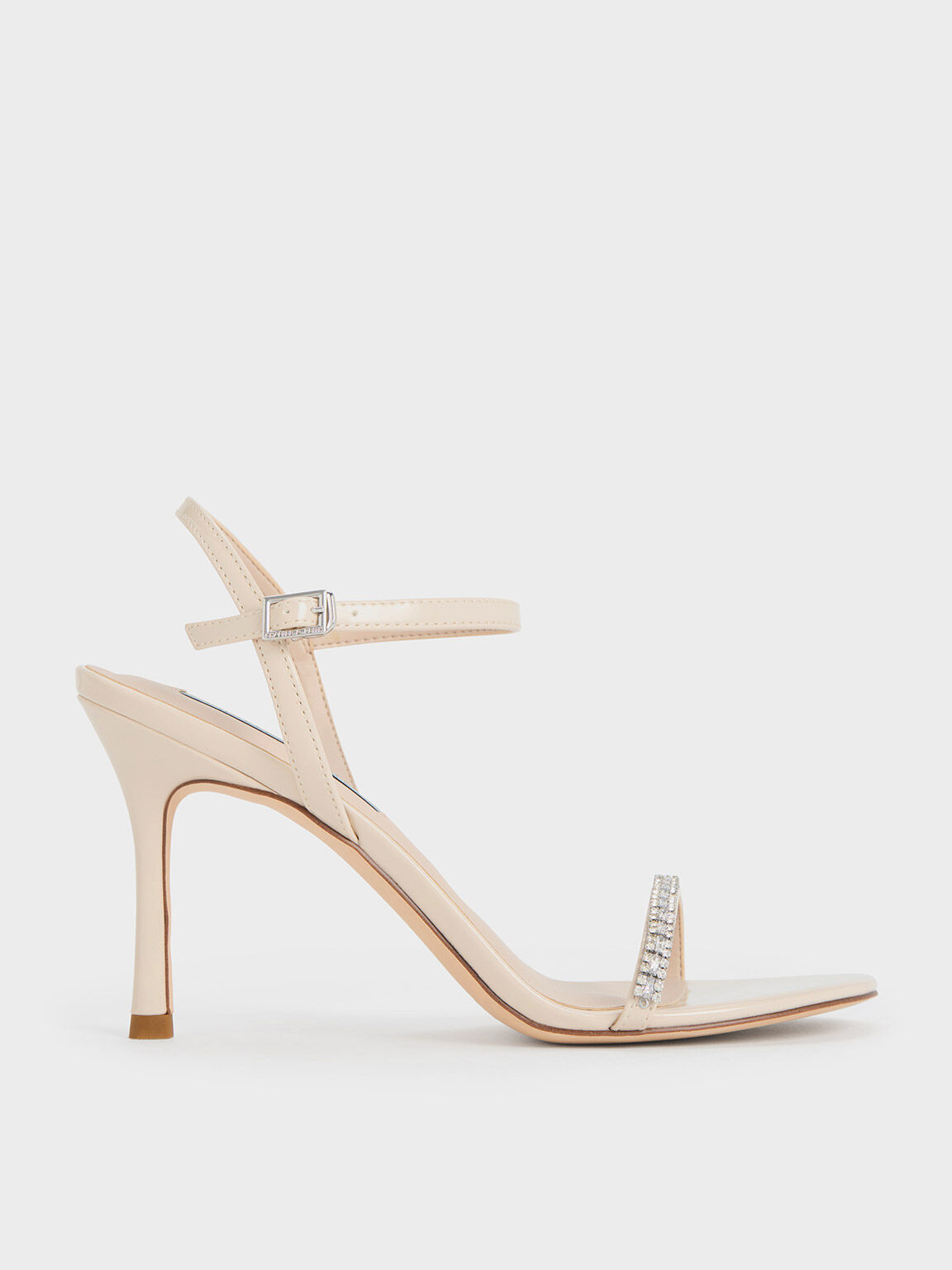Cream Ambrosia Patent Gem Embellished Ankle Strap Pumps CHARLES KEITH TH
