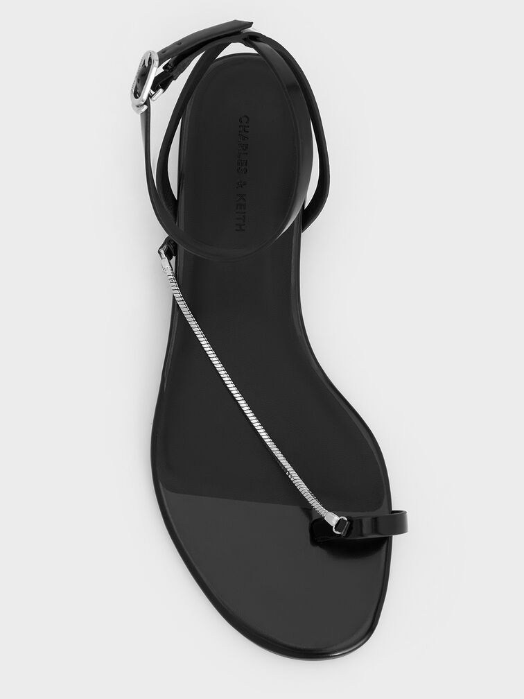 Chain-Strap Toe-Ring Sandals, Black Boxed, hi-res