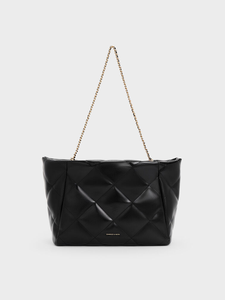 Apfra Quilted Chain-Handle Tote Bag, Black, hi-res