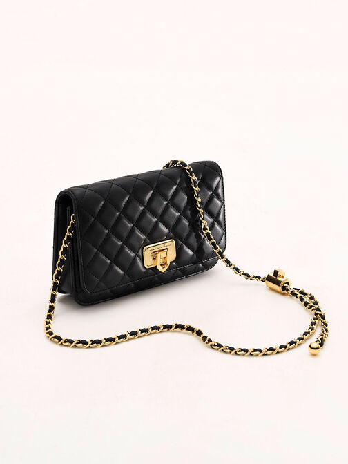 Cressida Quilted Push-Lock Clutch, Black, hi-res