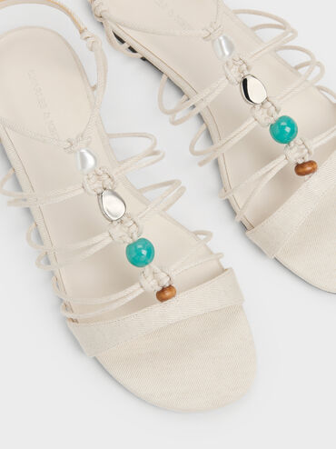 Georgie Linen Bead Strappy Sandals, Chalk, hi-res