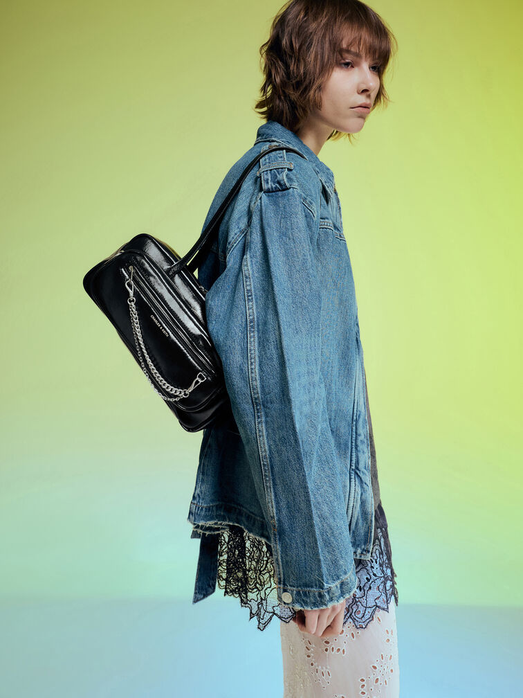 Atwood Chain Elongated Shoulder Bag, Noir, hi-res