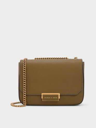 Sue Chain-Strap Shoulder Bag, Khaki, hi-res