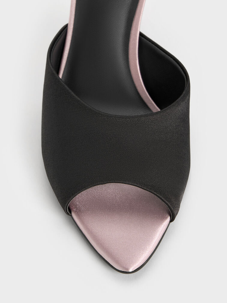 Valentina Satin Peep-Toe Stiletto Mules, Black Textured, hi-res