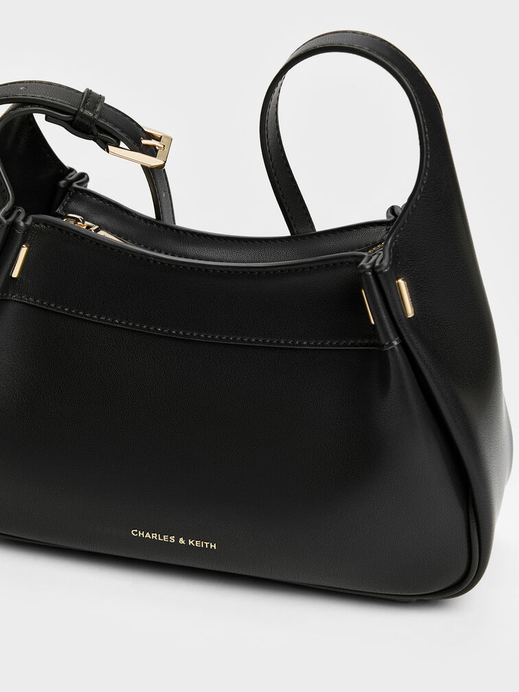 Clarice Pleated Shoulder Bag, Black, hi-res