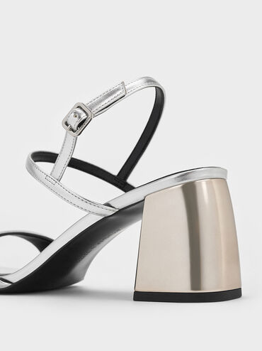 Metallic Block-Heel Slingback Sandals, Silver, hi-res