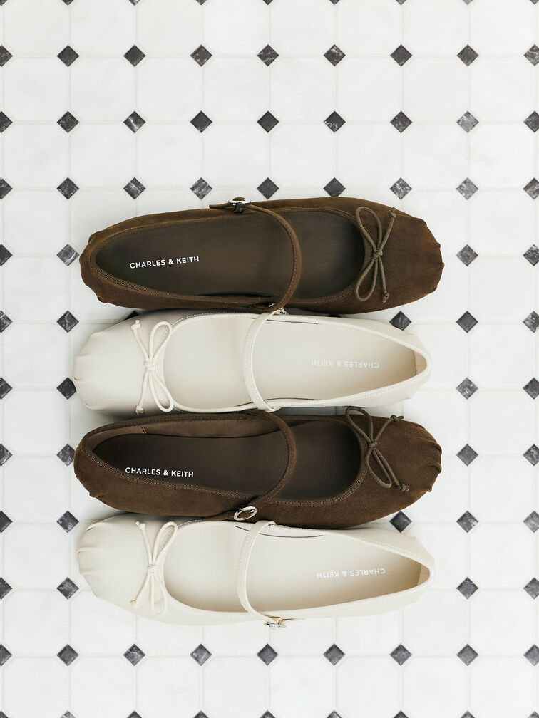 Emiko Faux Suede Bow Mary Jane Flats, Dark Brown Textured, hi-res