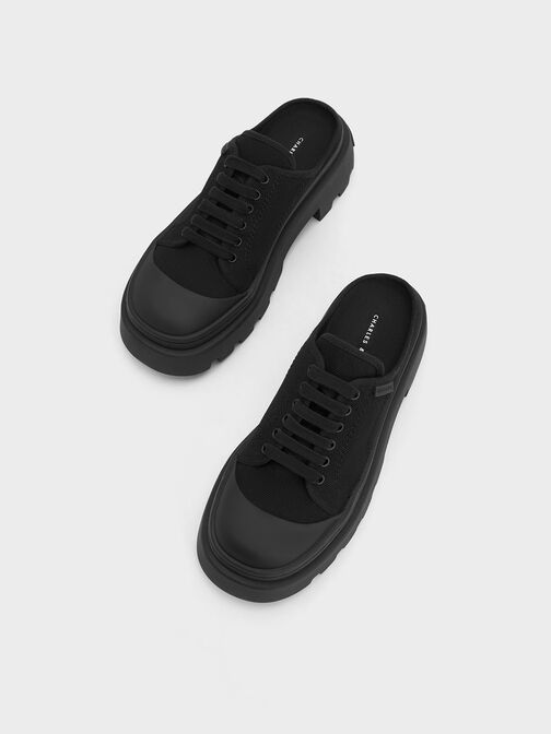 Canvas Backless Sneakers, สีดำ, hi-res
