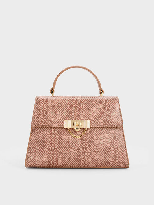 Tallulah Snake-Print Trapeze Top Handle Bag, , hi-res