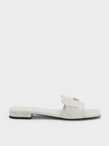 Griselda Croc-Effect Slide Sandals, Animal Print White, hi-res