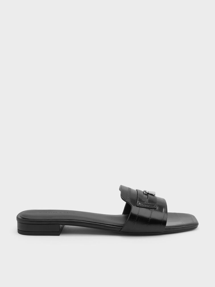 Griselda Eel-Effect Slide Sandals, Animal Print Black, hi-res