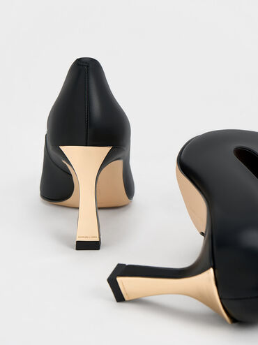 Flare Heel Pointed-Toe Pumps, สีดำ, hi-res