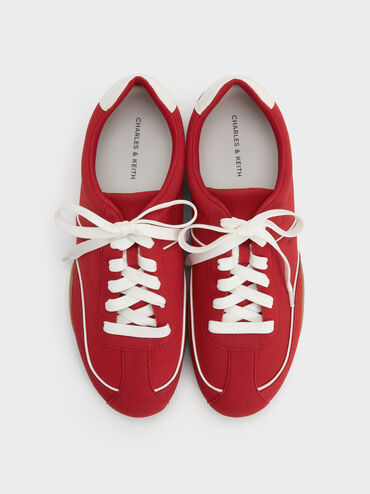 Louise Contrast-Trim Sneakers, Red, hi-res