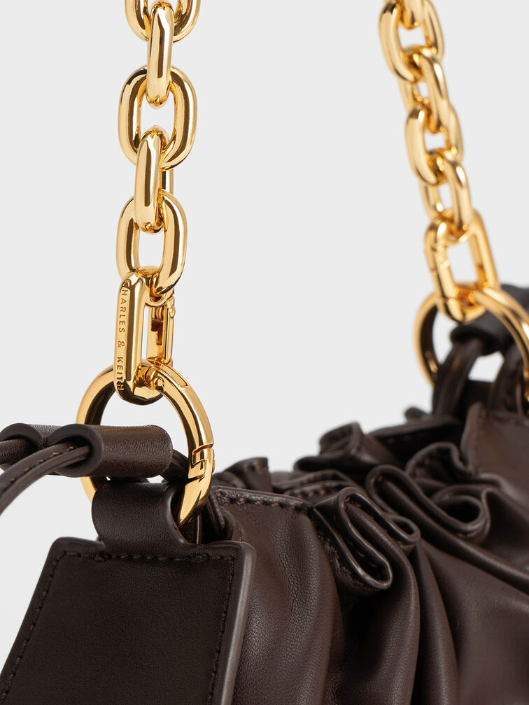 Ruched Chain Handle Drawstring Bag, , hi-res
