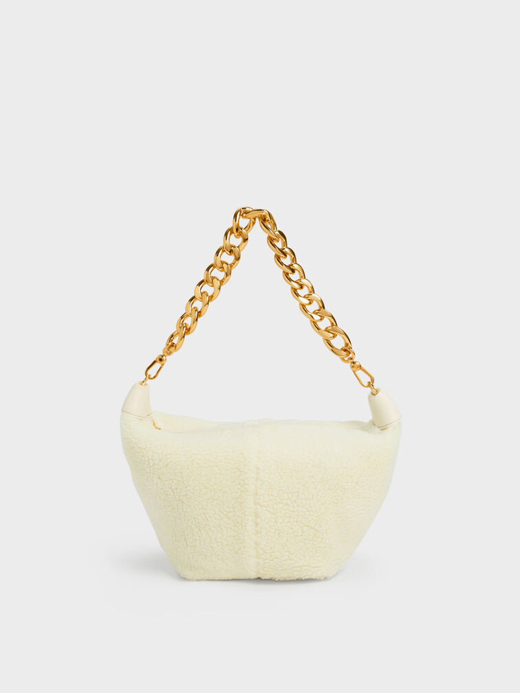 Daki Chain Handle Furry Hobo Bag, , hi-res