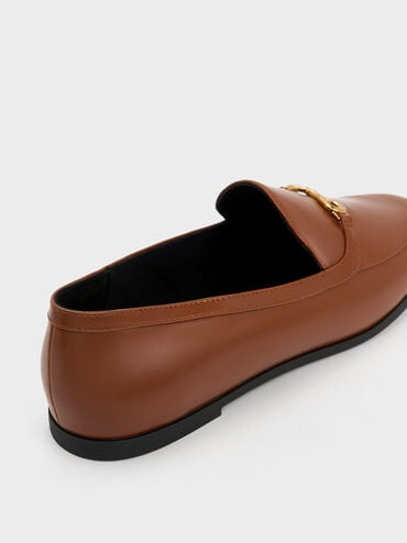 Metallic Accent Round-Toe Loafers, สีน้ำตาล, hi-res