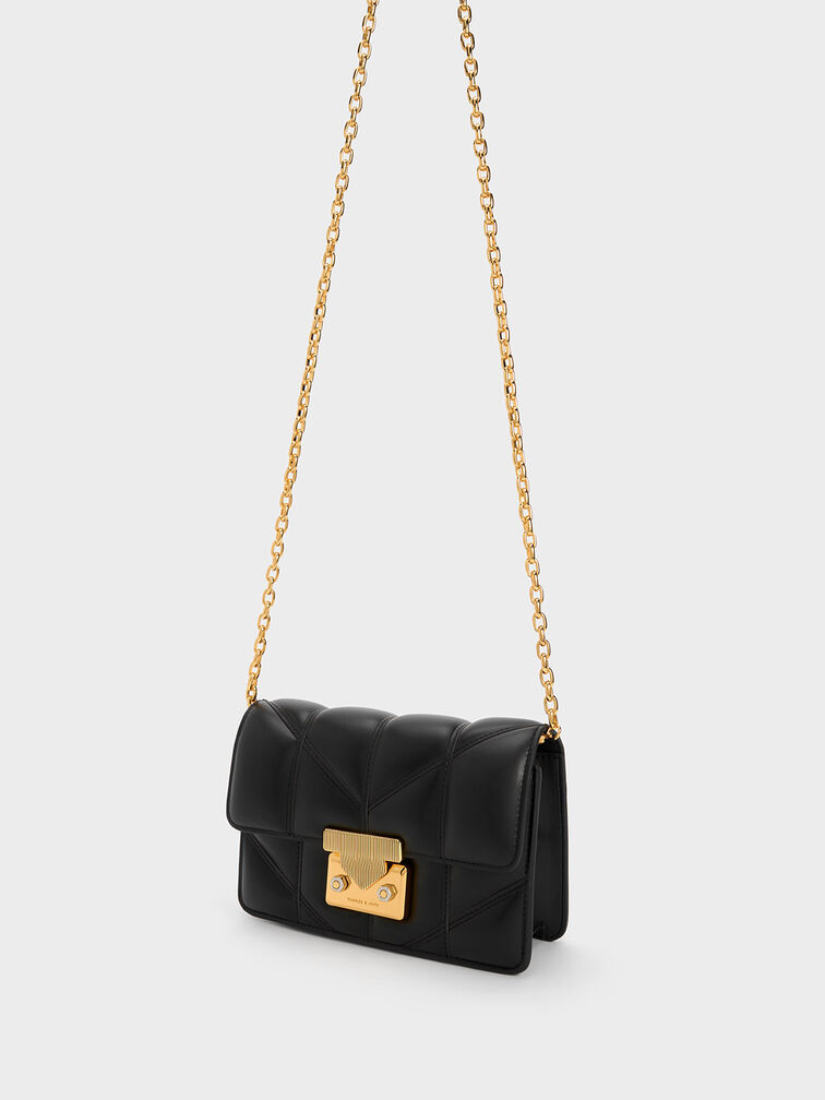 Eudora Chevron Boxy Bag, Black, hi-res