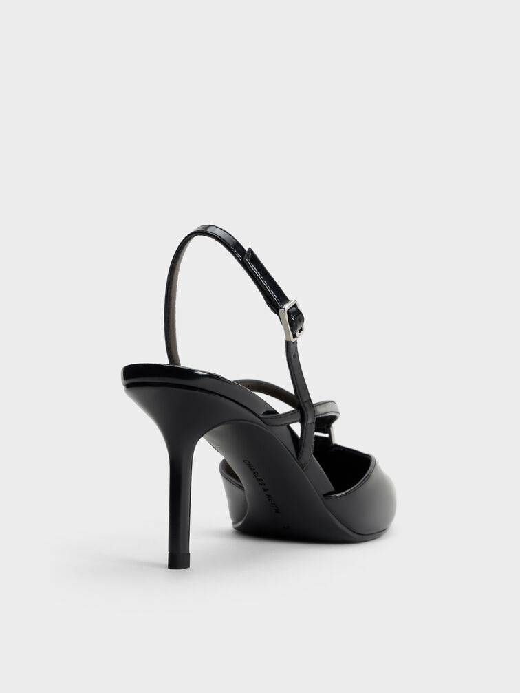 V-Strap Slingback Pumps, Black Boxed, hi-res