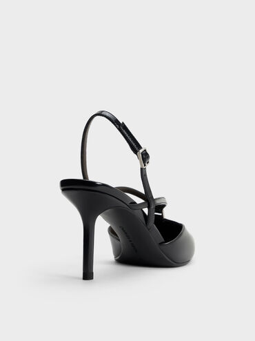 V-Strap Slingback Pumps, Black Boxed, hi-res