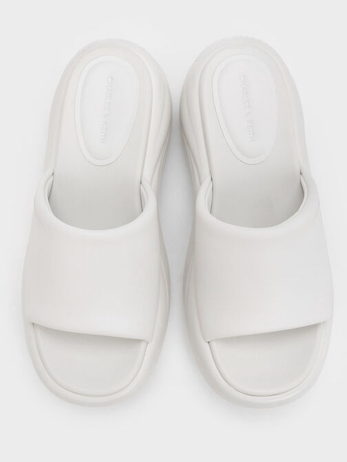 รองเท้าแตะทรงสปอร์ตเสริมแพลตฟอร์มดีไซน์โค้งสายคาดแบบหนา, สีขาว, hi-res
