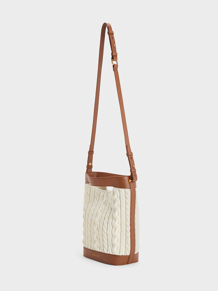 Apolline Textured Knit Bucket Bag, สีครีม, hi-res