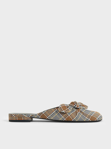 Check Print Knotted Fabric Mules, , hi-res