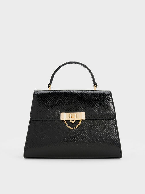 Tallulah Snake-Print Trapeze Top Handle Bag, , hi-res