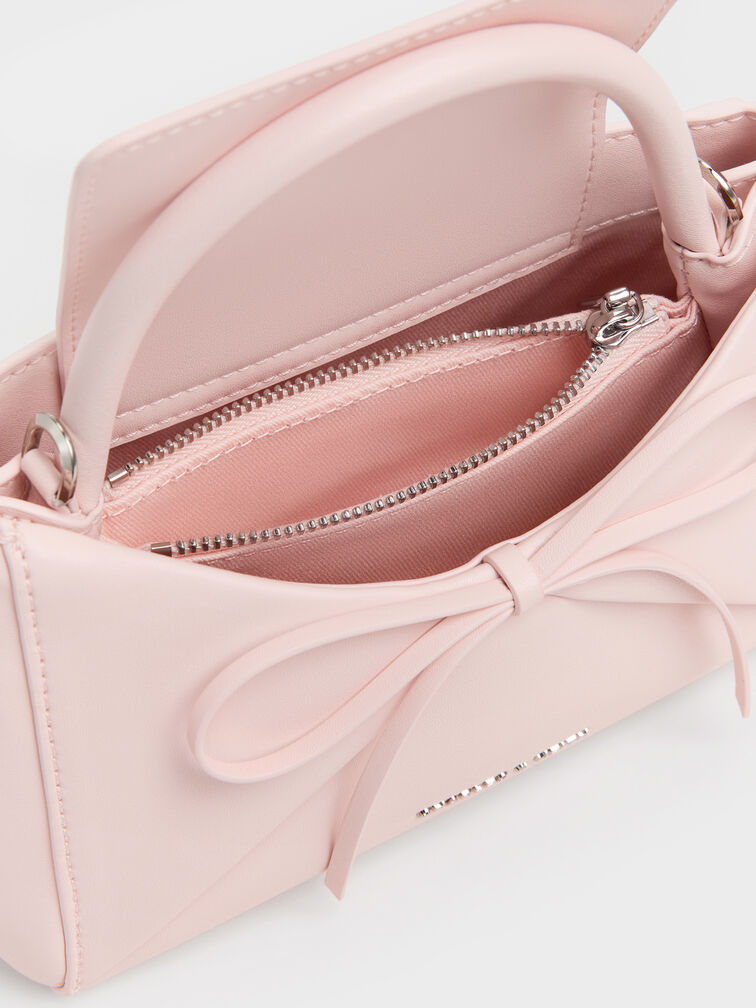 Hazel Bow Panelled Top Handle Bag, Soft Pink, hi-res
