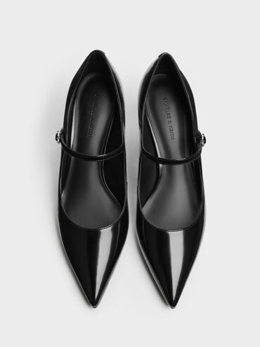 Pointed Mary Jane Pumps, Black Boxed, hi-res