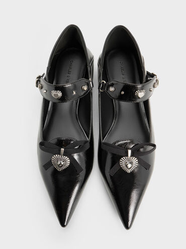Studded Heart-Embellished Pointed-Toe Mary Janes, Black, hi-res