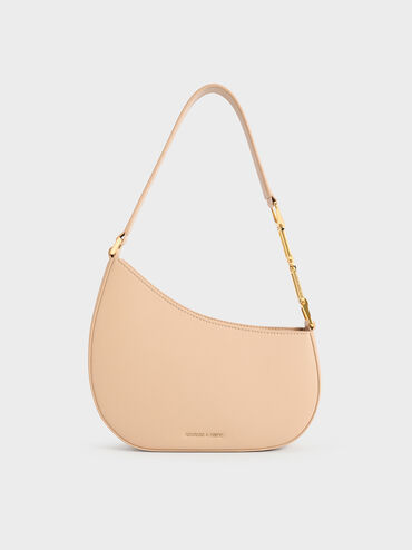Agatha Chain-Accent Shoulder Bag, Beige, hi-res