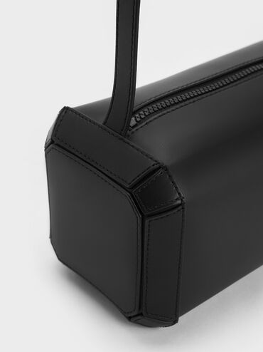 Geometric Boxy Shoulder Bag, สีดำ, hi-res