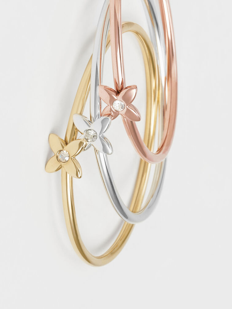 กำไลข้อมือตกแต่งลายดอกไม้ประดับคริสตัลรุ่น Felicity, สีเงิน, hi-res