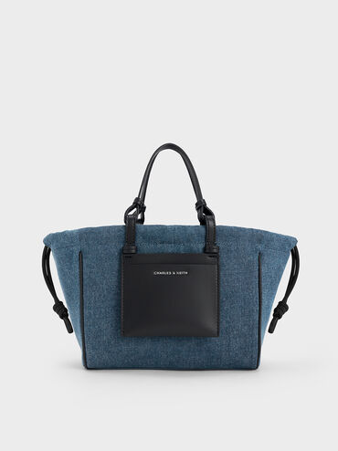 Babylon Denim Drawstring Tote Bag, Denim Blue, hi-res