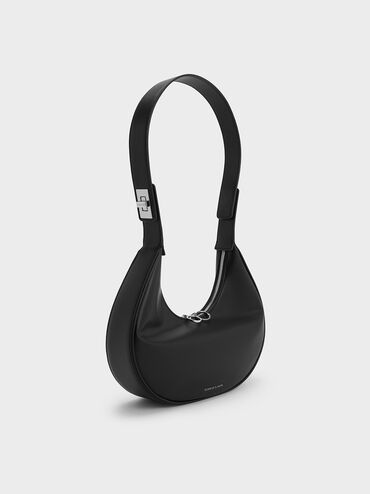 You can never have too many effortlessly chic bags in your rotation -- like this hobo bag. Featuring a sleek crescent silhouette with a turn-lock detail on the shoulder strap, this bag possesses a distinctive charm. In clean chalk, it is a truly versatile piece that will elevate any outfit you pair it with. Carry it slung over the shoulder, or open up the turn-lock to attach the extended strap for more styling options., Noir, hi-res