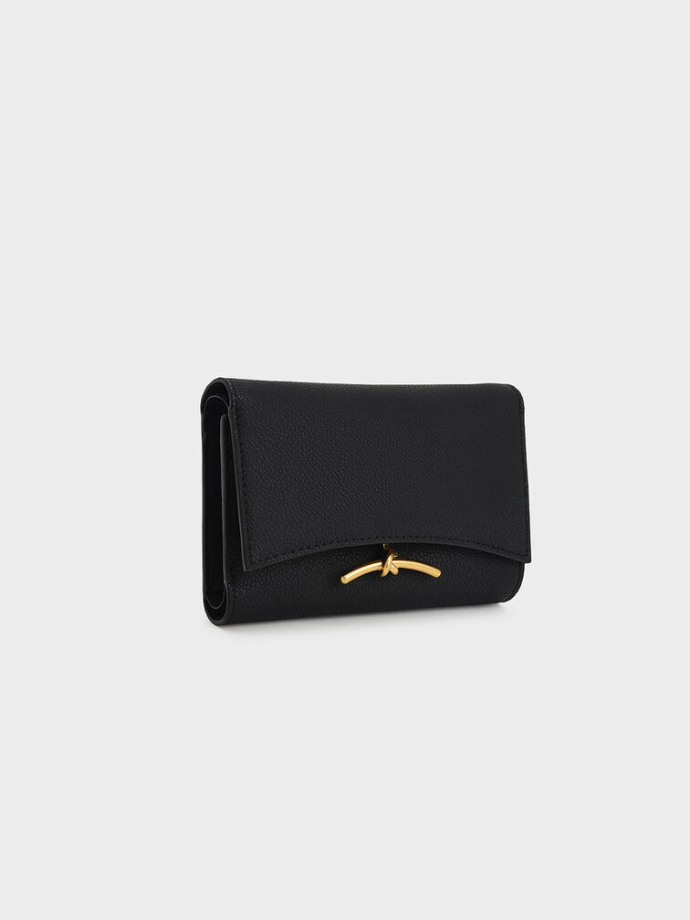 Huxley Metallic-Accent Front Flap Wallet, สีดำ, hi-res