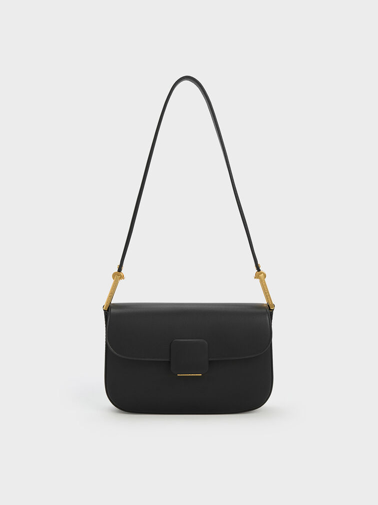 Koa Square Push-Lock Shoulder Bag, Black, hi-res