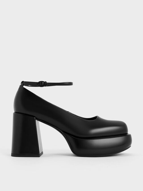 Monique Ankle-Strap Platform Pumps, หนังเงาสีดำ, hi-res