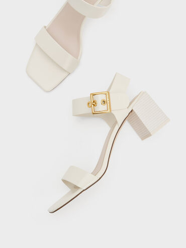 Square-Buckle Block Heel Sandals, Cream, hi-res