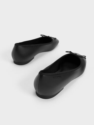 Rounded Square-Toe Bow Ballerinas, Black, hi-res