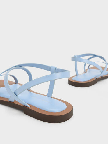 Asymmetrical Strappy Sandals, สีฟ้า, hi-res